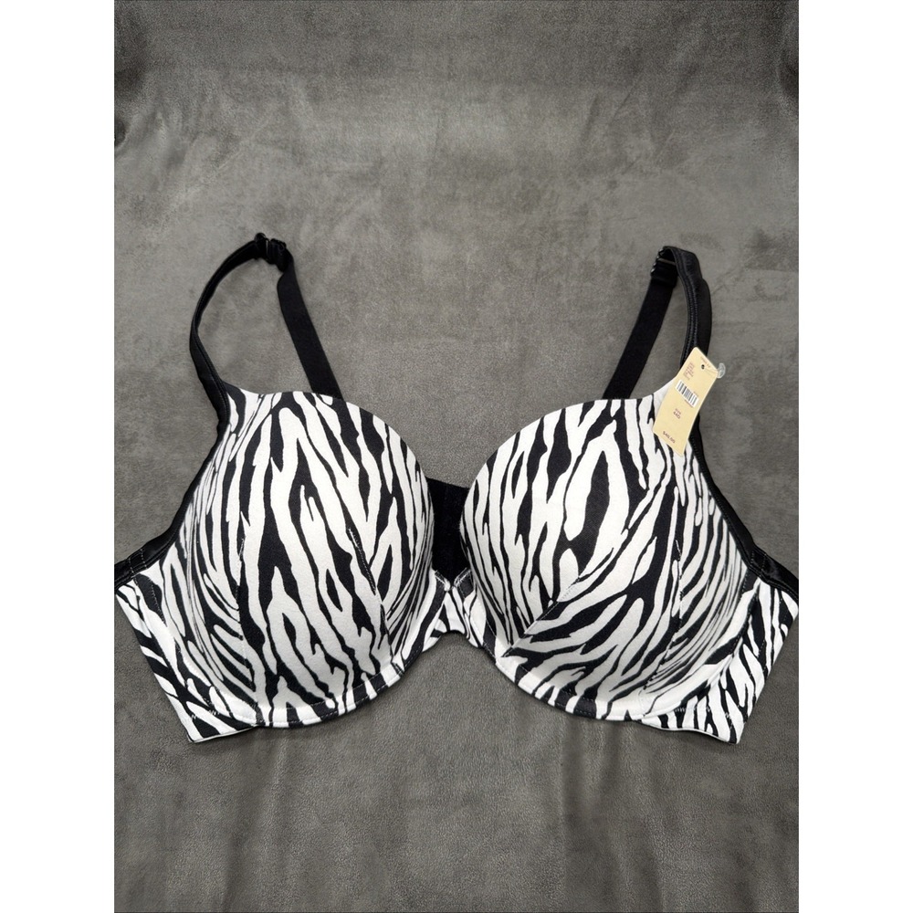 Cacique Boost Plunge Cotton Underwire Push Up Bra Zebra Print Size 44D
